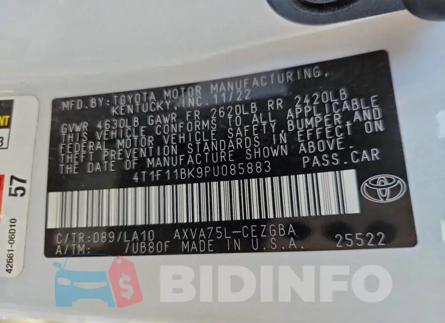 4T1F11BK9PU085883 Photo# 12