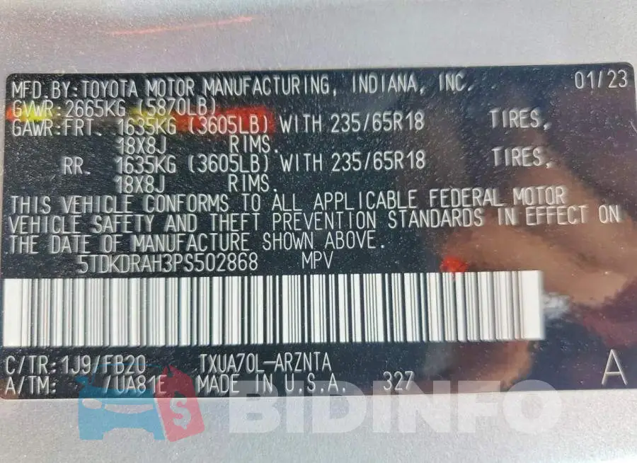 5TDKDRAH3PS502868 Photo# 13