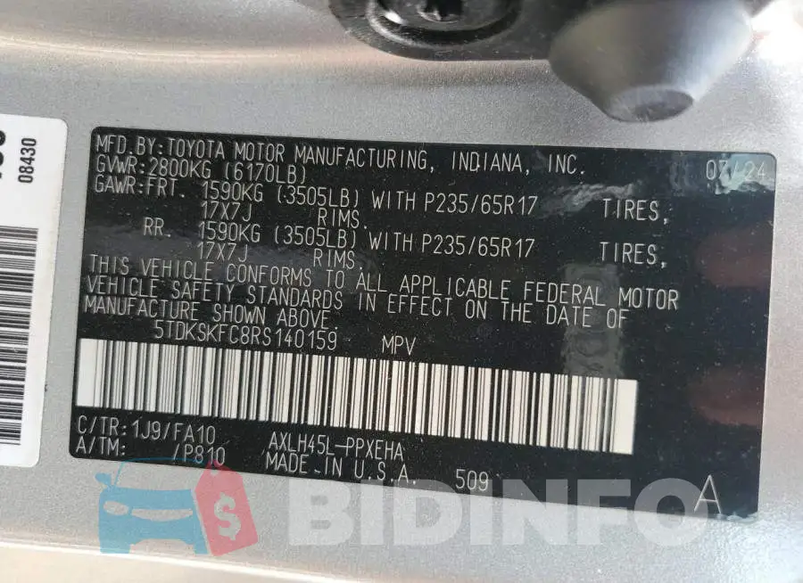 5TDKSKFC8RS140159 Photo# 14