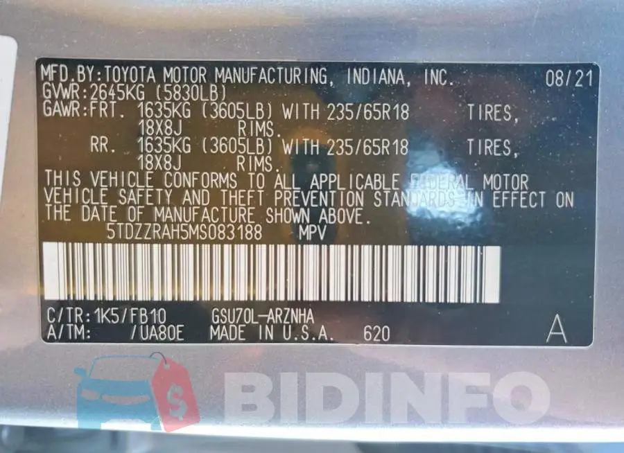5TDZZRAH5MS083188 Photo# 13