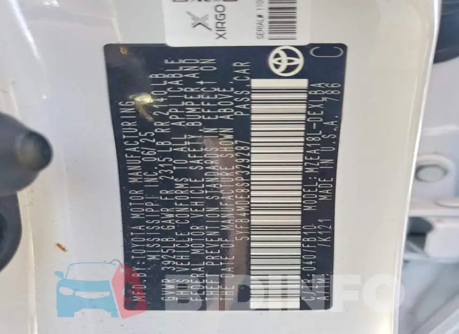 5YFB4MDE8SP329287 Photo# 13