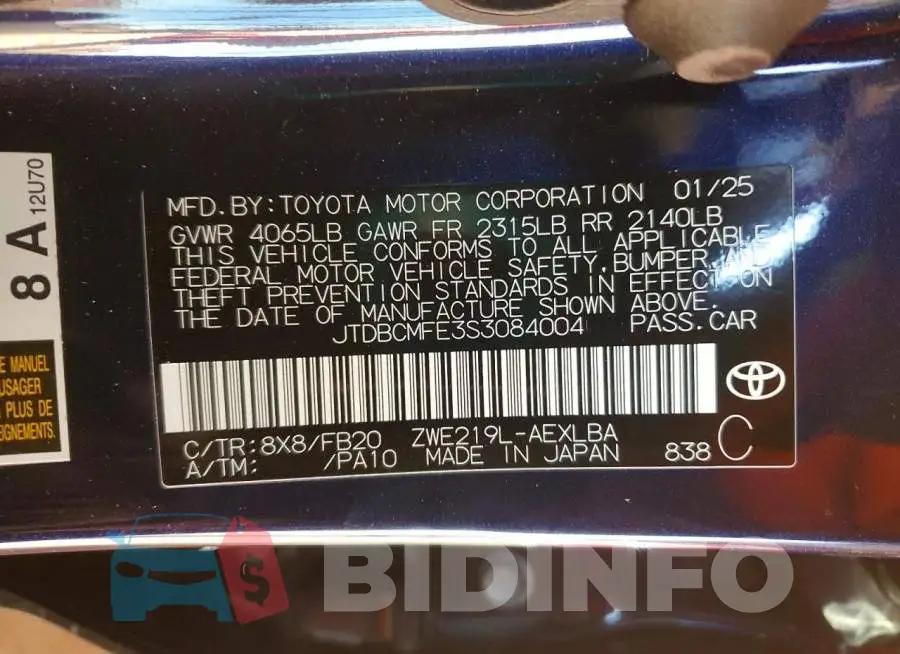 JTDBCMFE3S3084004 Photo# 12