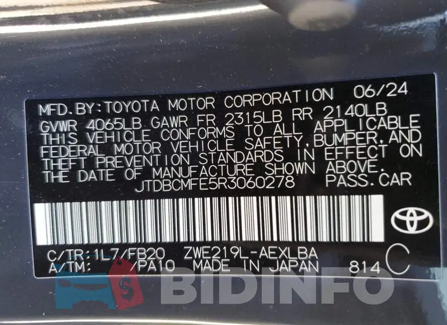 JTDBCMFE5R3060278 Photo# 12