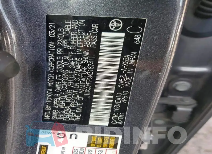 JTDKAMFP2M3187411 Photo# 13