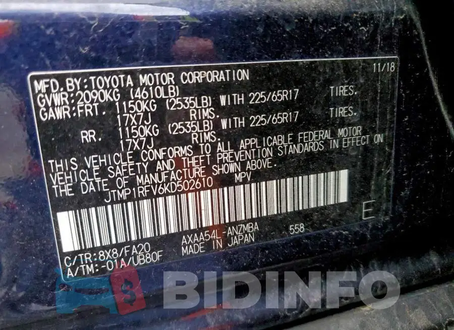 JTMP1RFV6KD502610 Photo# 14