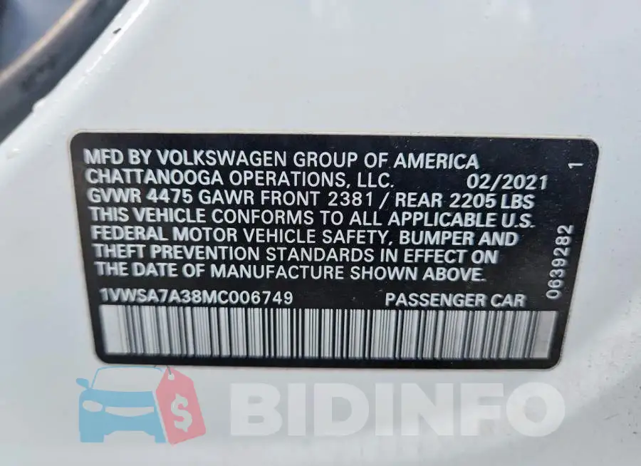 1VWSA7A38MC006749 Photo# 13