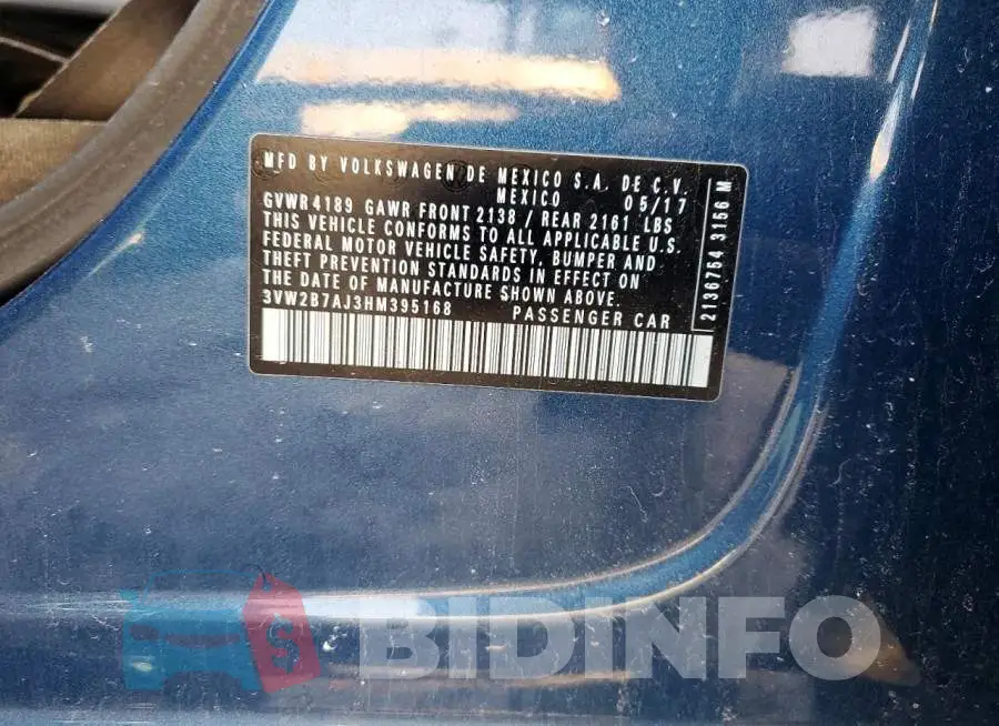 3VW2B7AJ3HM395168 Photo# 13
