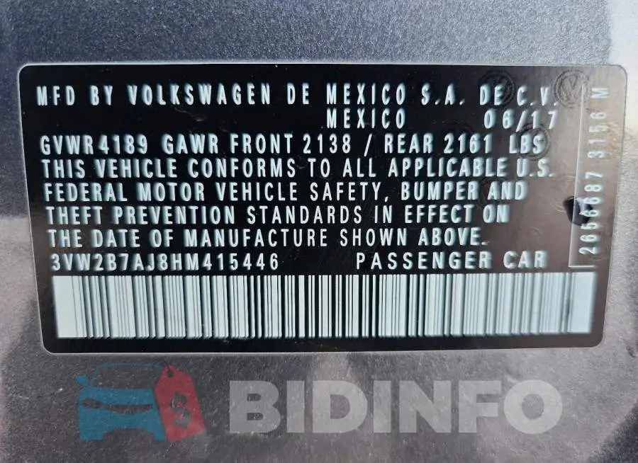 3VW2B7AJ8HM415446 Photo# 13