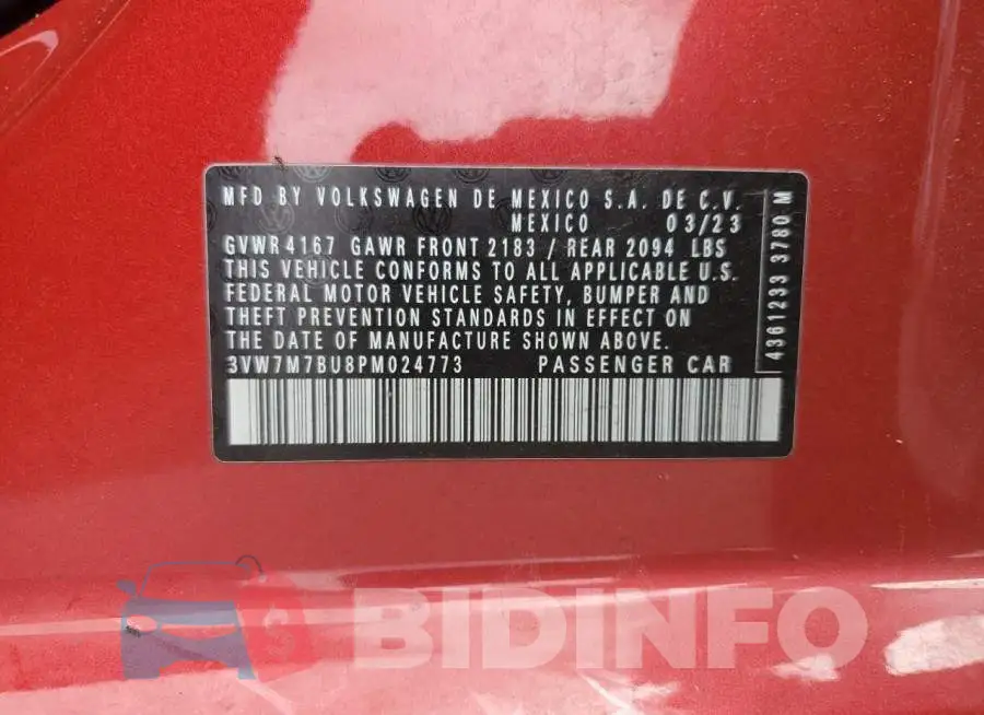 3VW7M7BU8PM024773 Photo# 13