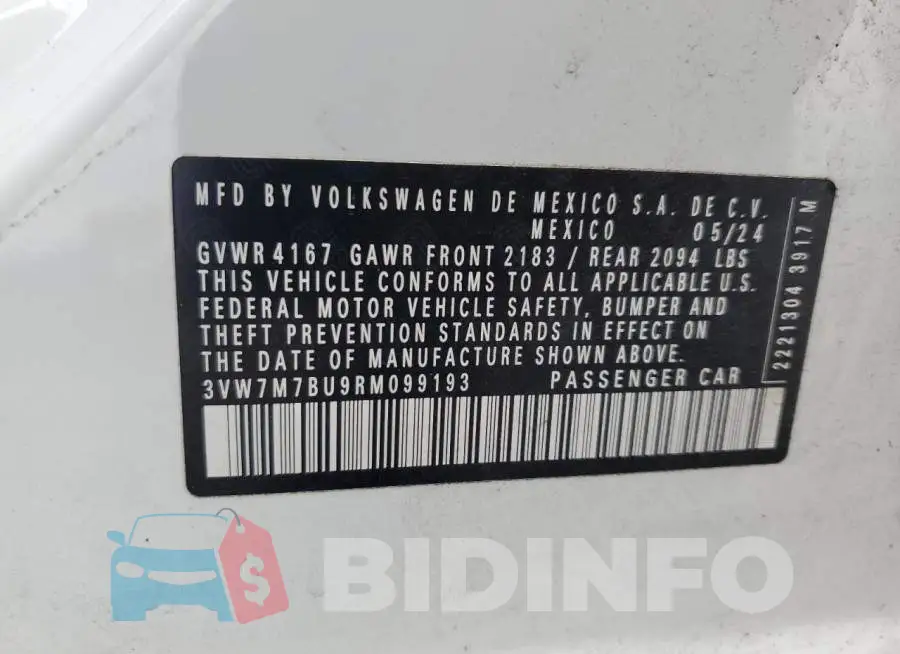 3VW7M7BU9RM099193 Photo# 12