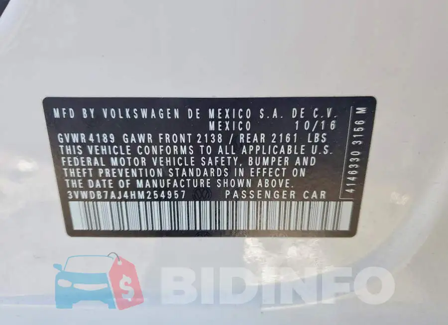 3VWDB7AJ4HM254957 Photo# 12