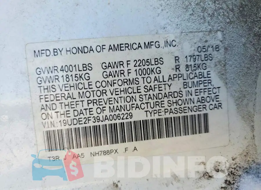 19UDE2F39JA006229 Photo# 13