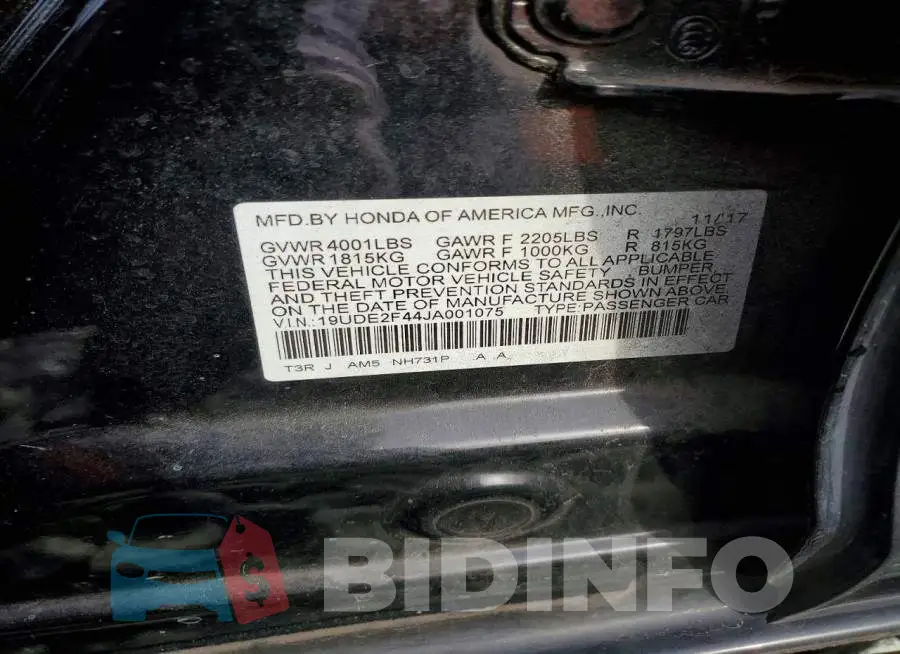 19UDE2F44JA001075 Photo# 12