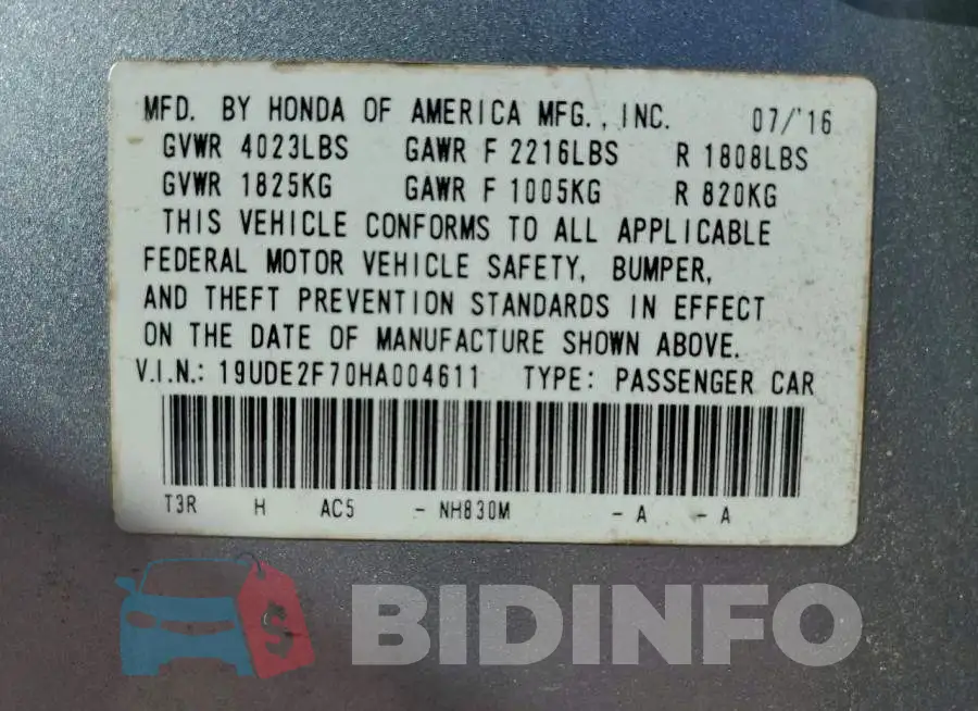 19UDE2F70HA004611 Photo# 13