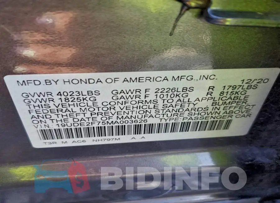19UDE2F75MA003626 Photo# 12