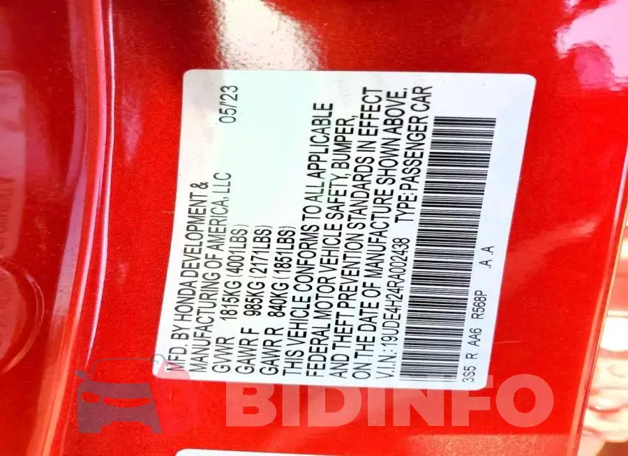 19UDE4H24RA002438 Photo# 12
