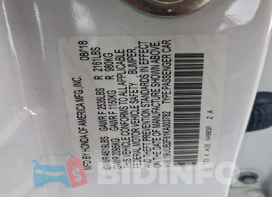 19UUB2F61KA003782 Photo# 13