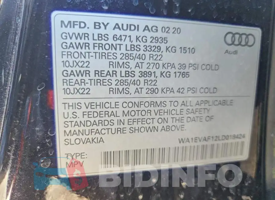 WA1EVAF12LD018424 Photo# 14