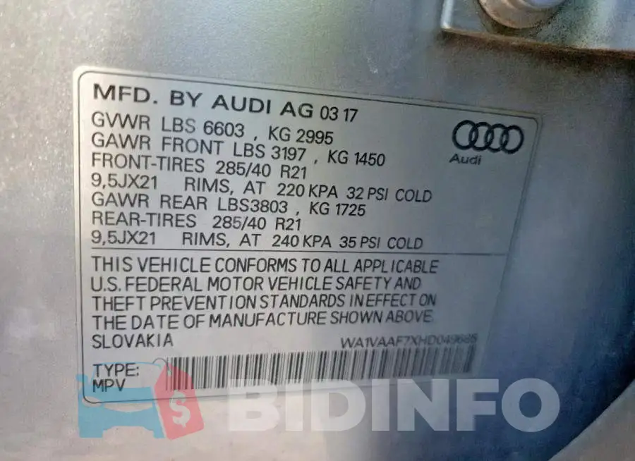 WA1VAAF7XHD049685 Photo# 14