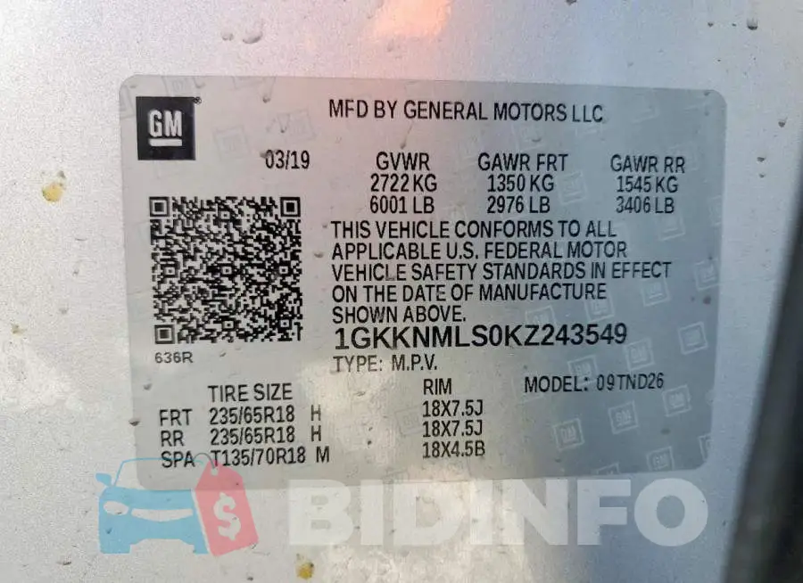 1GKKNMLS0KZ243549 Photo# 14
