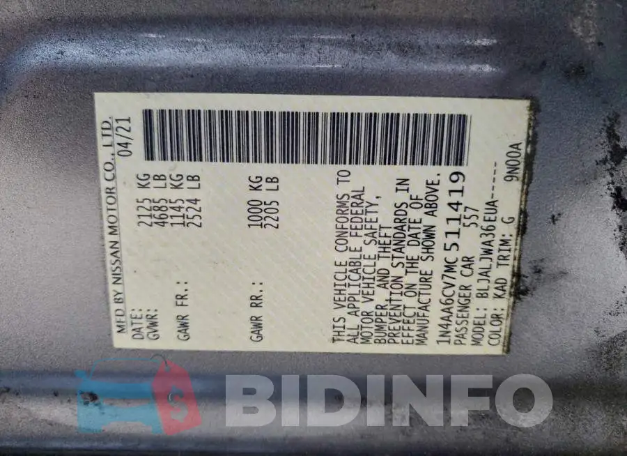 1N4AA6CV7MC511419 Photo# 13