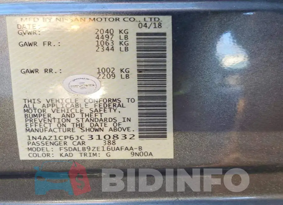 1N4AZ1CP6JC310832 Photo# 12