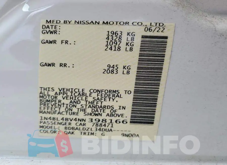 1N4BL4BV4NN398166 Photo# 12