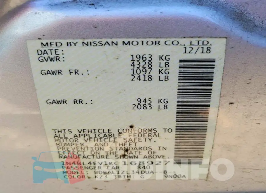 1N4BL4EV1KC168927 Photo# 13