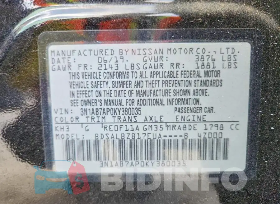 3N1AB7AP0KY380035 Photo# 12