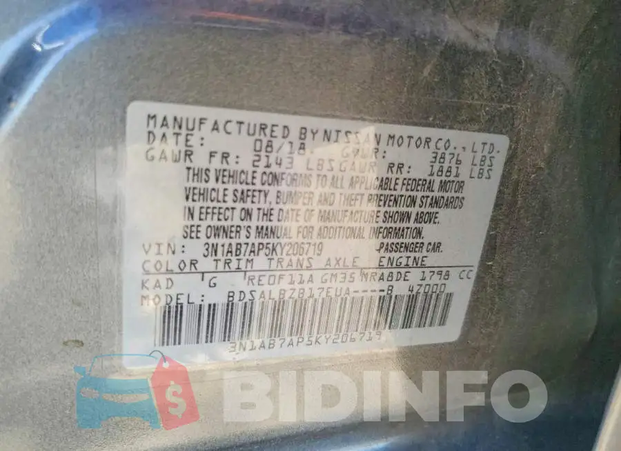 3N1AB7AP5KY206719 Photo# 13