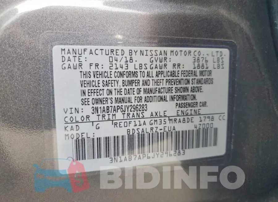 3N1AB7AP6JY296283 Photo# 12