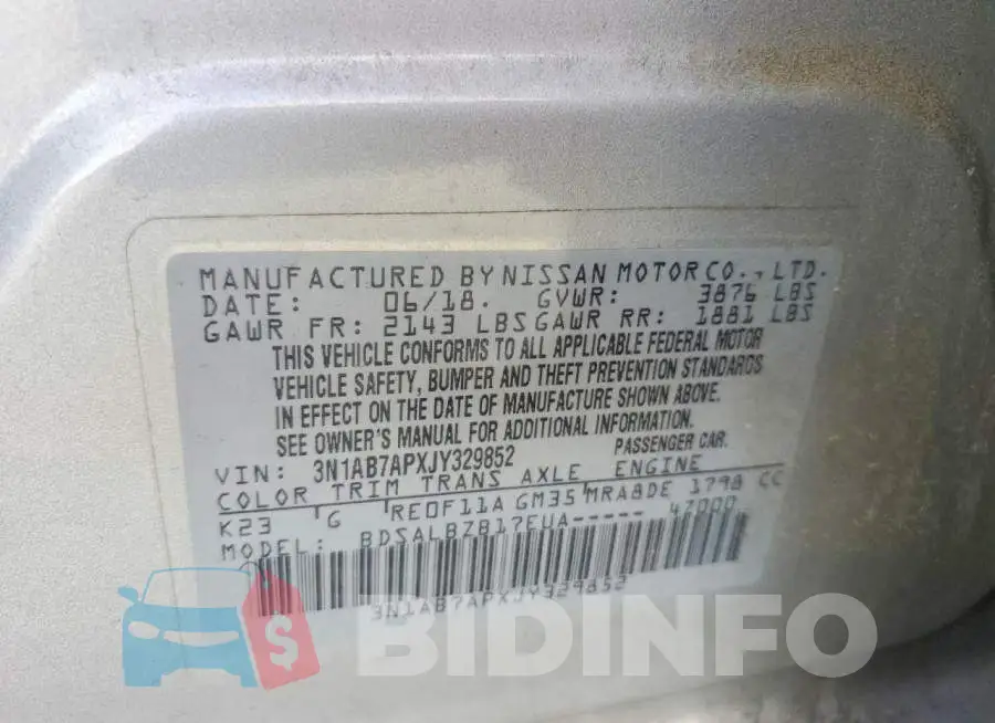 3N1AB7APXJY329852 Photo# 12