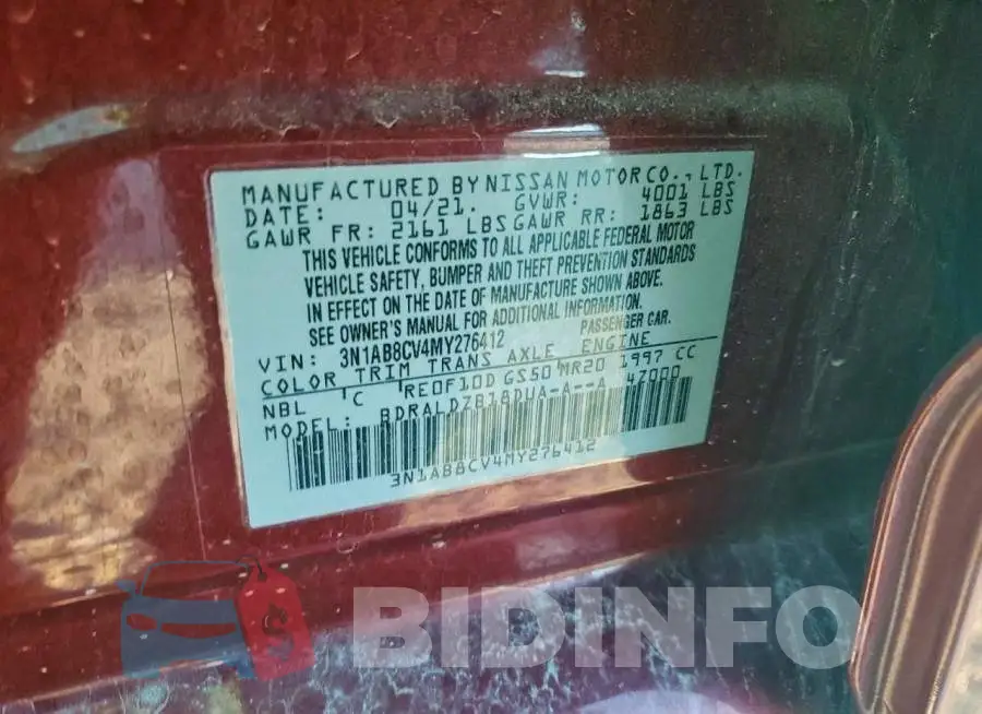 3N1AB8CV4MY276412 Photo# 12