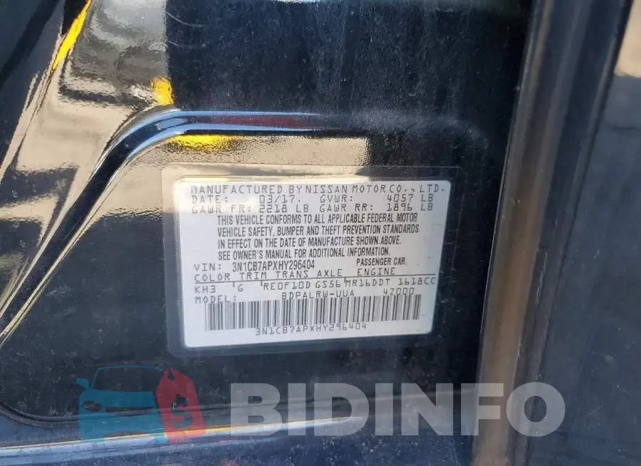 3N1CB7APXHY296404 Photo# 12