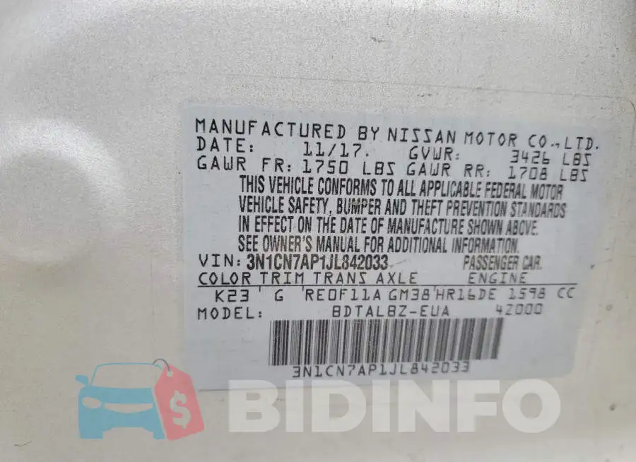 3N1CN7AP1JL842033 Photo# 12