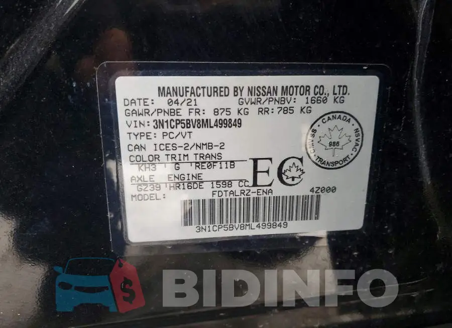 3N1CP5BV8ML499849 Photo# 12