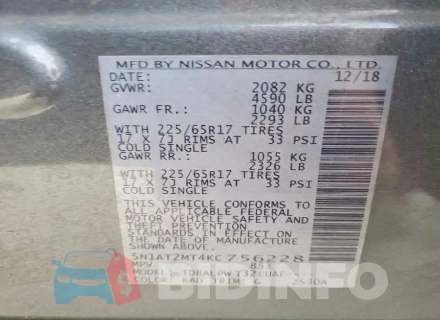 5N1AT2MT4KC756228 Photo# 12