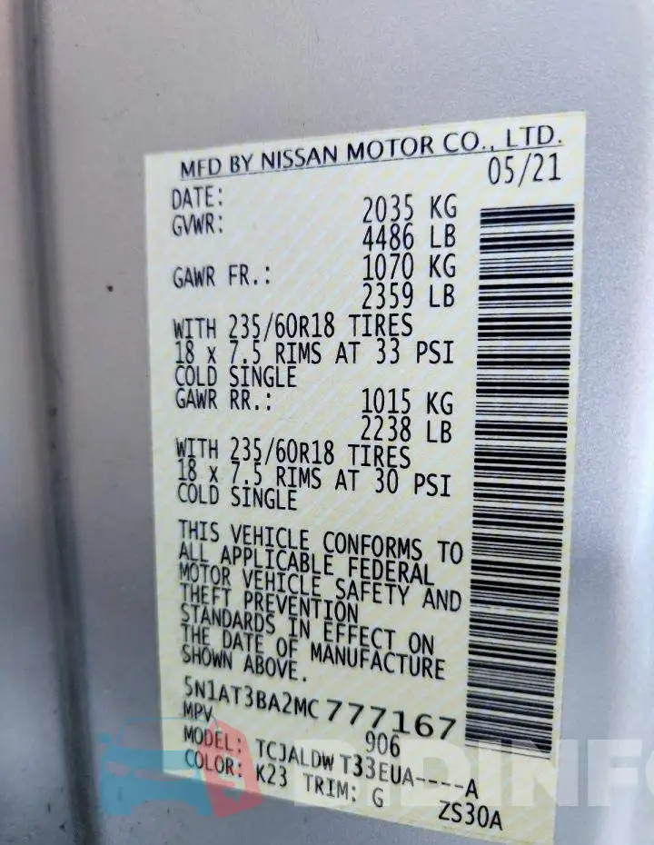 5N1AT3BA2MC777167 Photo# 13