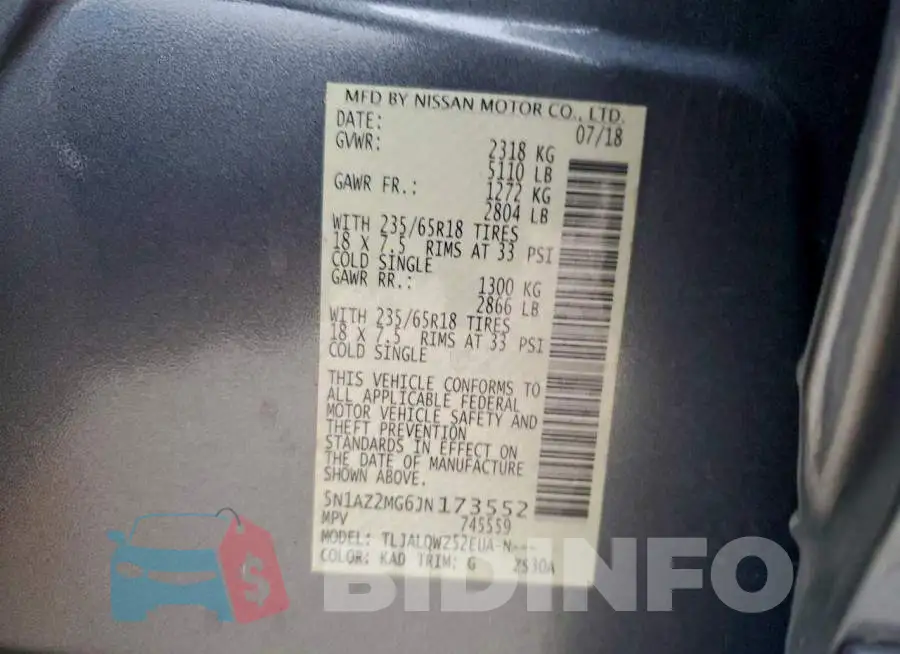 5N1AZ2MG6JN173552 Photo# 14