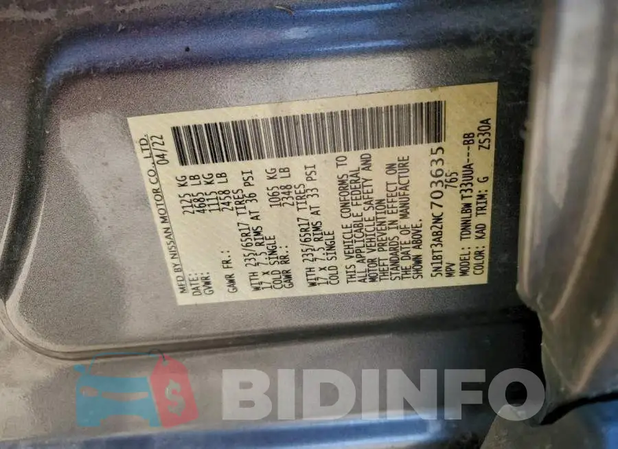 5N1BT3AB2NC703635 Photo# 13