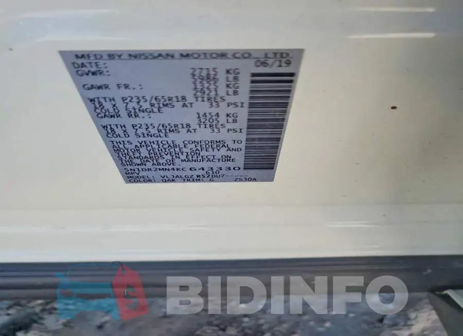 5N1DR2MN4KC643330 Photo# 13