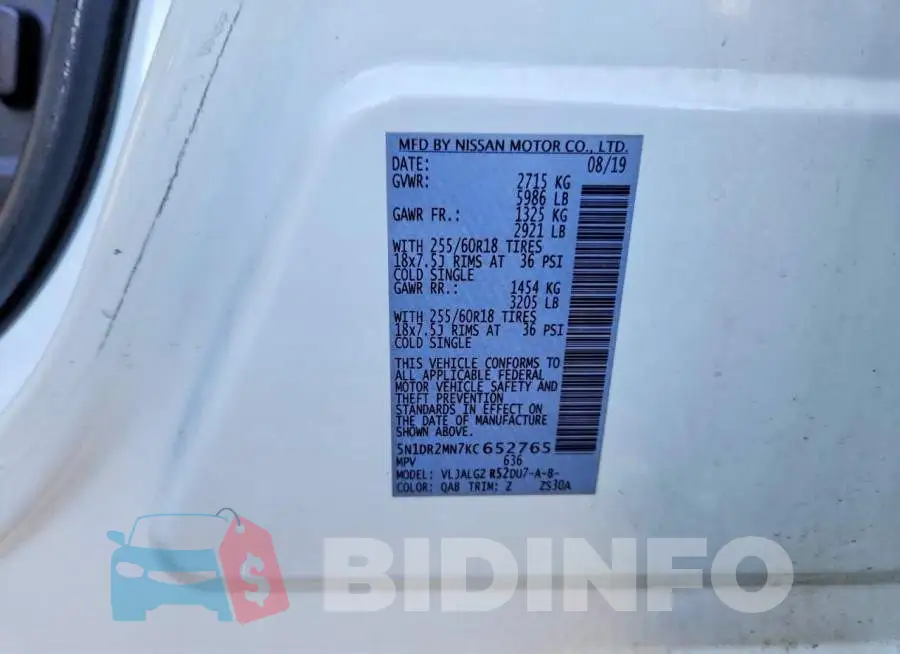 5N1DR2MN7KC652765 Photo# 13