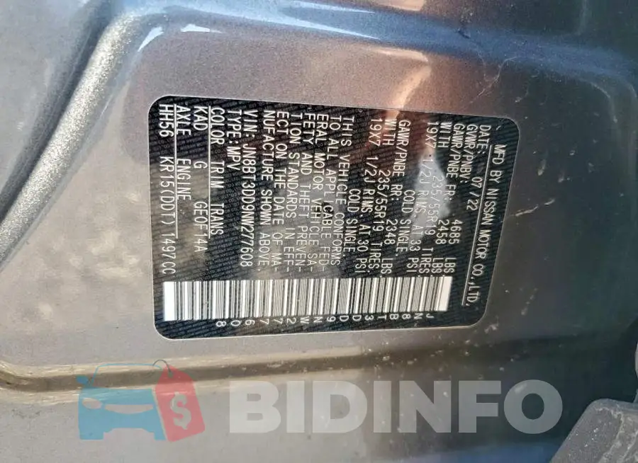 JN8BT3DD9NW277608 Photo# 14