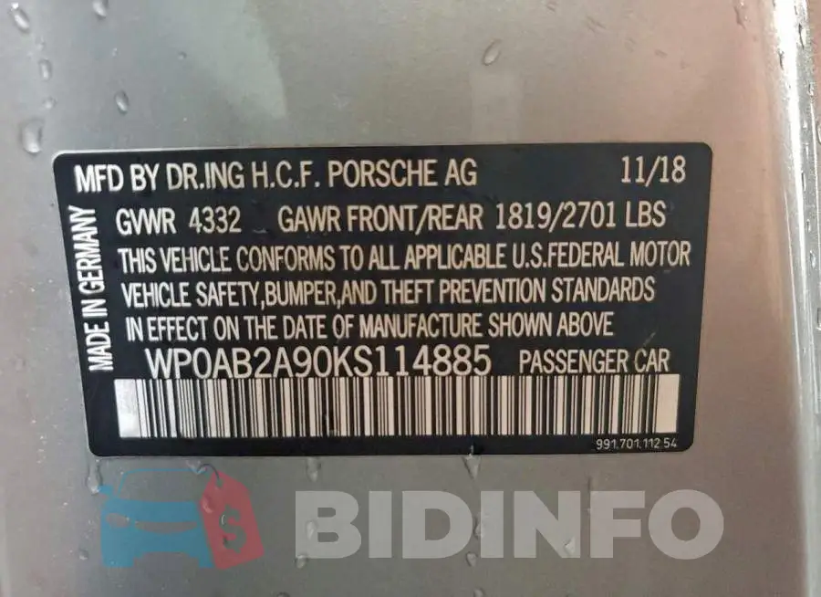 WP0AB2A90KS114885 Photo# 13