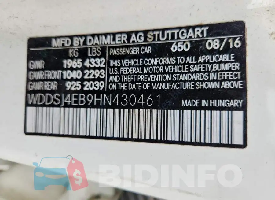WDDSJ4EB9HN430461 Photo# 12