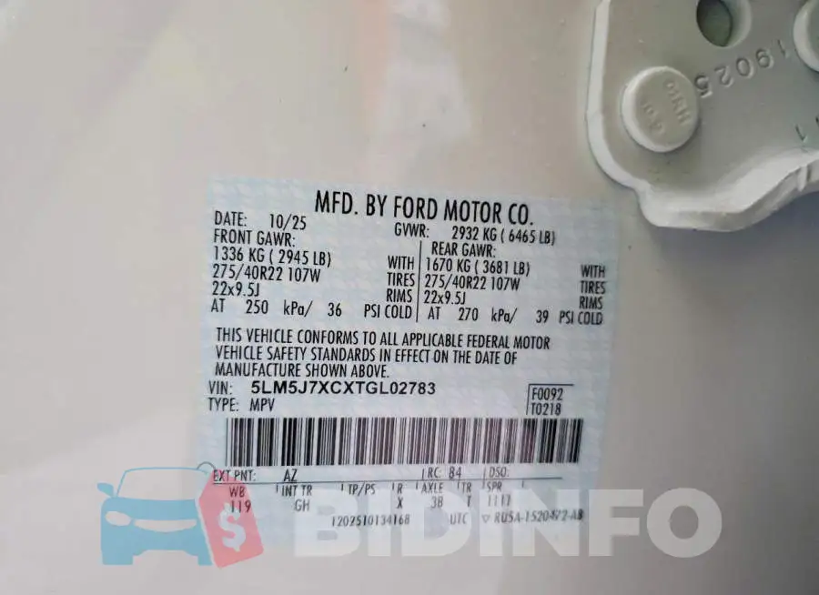 5LM5J7XCXTGL02783 Photo# 13