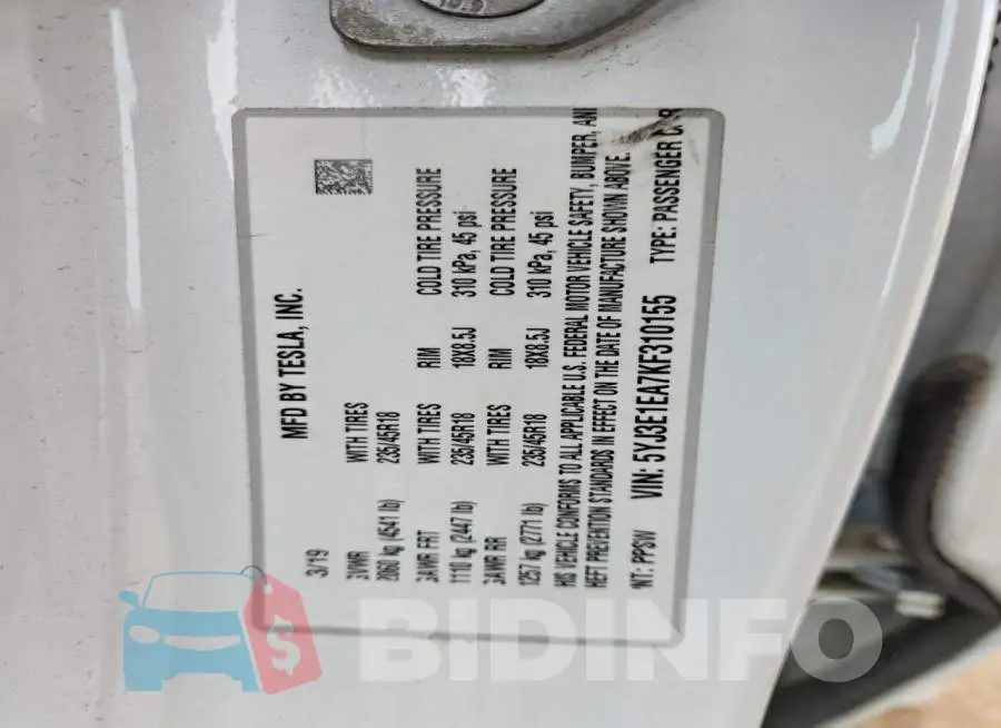 5YJ3E1EA7KF310155 Photo# 12