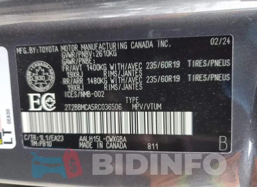 2T2BBMCA5RC036506 Photo# 13