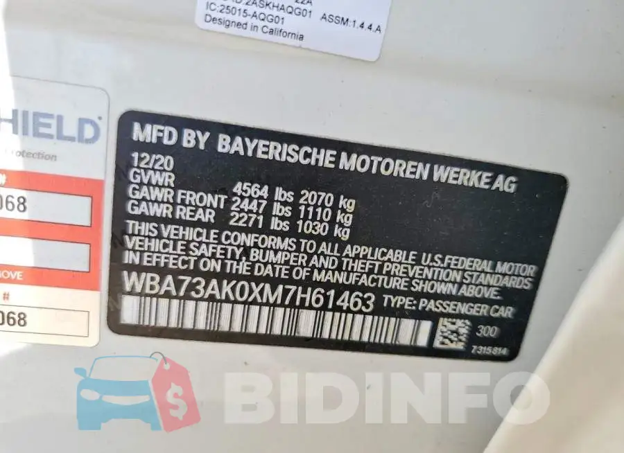 WBA73AK0XM7H61463 Photo# 12