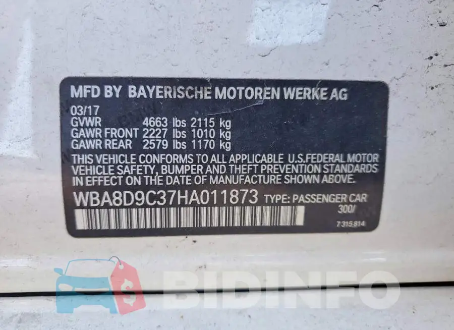 WBA8D9C37HA011873 Photo# 12